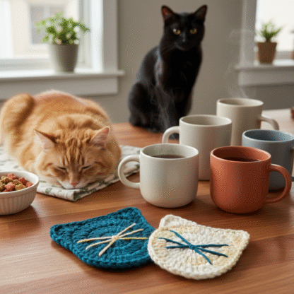 Kitty Crochet Coaster Set